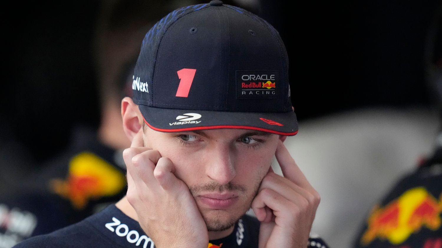 Closeup of Max Verstappen in the garage